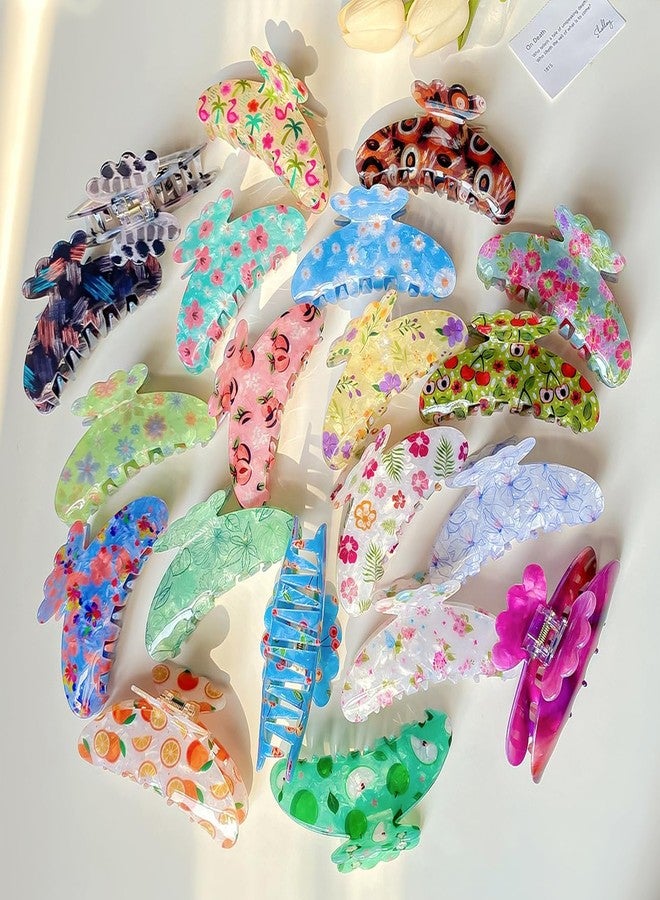 Ynxee 4.3" Floral Pattern Print Large Vintage Hair Claw Clip Non-Slip Shell French Style Hair Accessories for Women Girls Thick Hair, Floral Light Yellow - Image 5